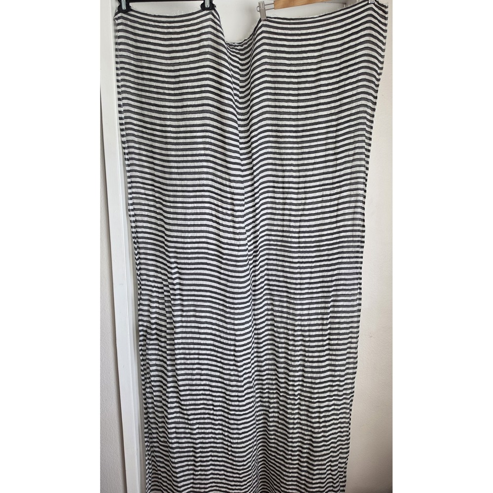 Citrus Women's Rectangle Scarf Black White Striped Cotton Linen Blend 39"